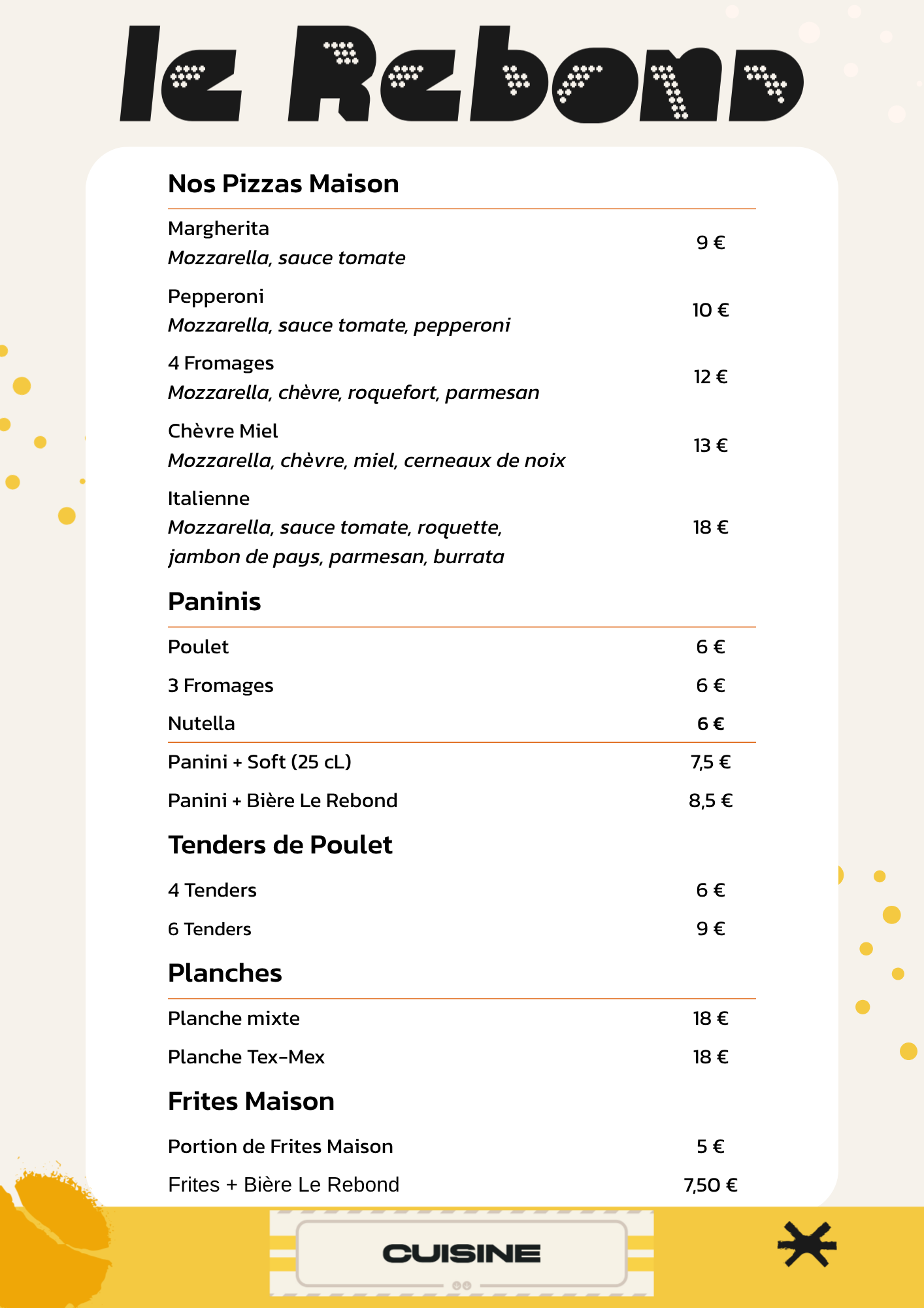Menu Le Rebond — page 1